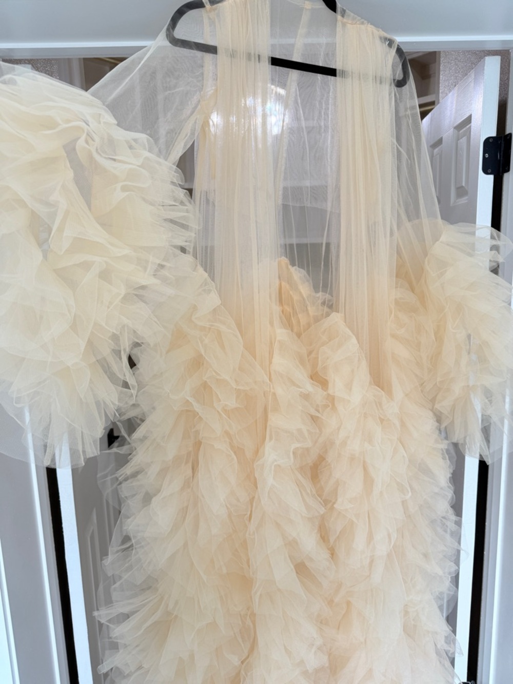 Voluminous Cream Tulle Ruffle Dress